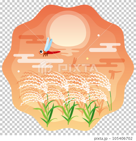 Sunset, pampas grass and dragonfly 2 105406702