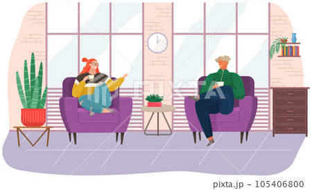 Man and woman communicating, resting in studio. Communication of friends during coffee break 105406800
