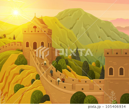 World famous landmark - Great Chinese Wall beautiful landscape, monumental giant structure 105406934