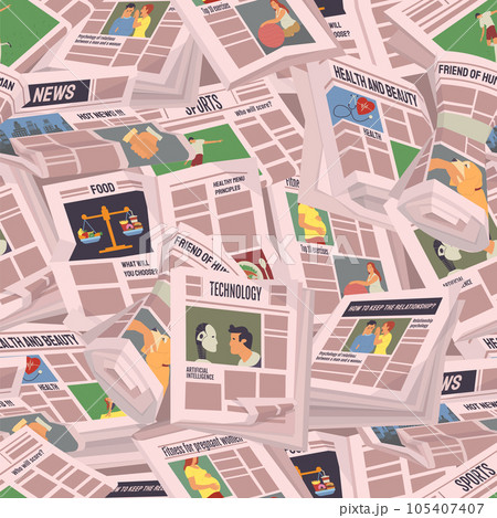 Vintage newspaper pattern. News articles newsprint magazine old design. Printing text in preess Vintage newspaper pattern. News articles newsprint magazine old design. Printing text in preess 105407407