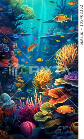 珊瑚礁のがある海中の風景　Generative AI 105408362