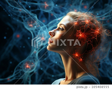 Neural cell neurons connecting the brain Generative AI 105408555