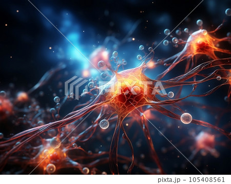 Neural cell neurons connecting the brain Generative AI 105408561