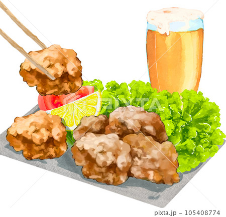 唐揚げ　ビール　イラスト 105408774