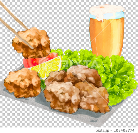 唐揚げ　ビール　イラスト 105408774