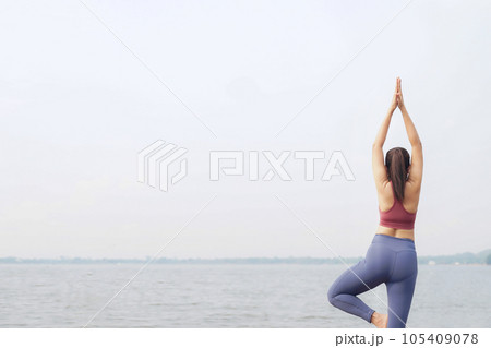 Lifestyle woman yoga exercise and pose for healthy life. Lifestyle woman yoga exercise and pose for healthy life. 105409078