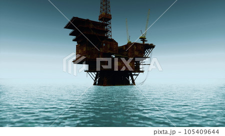 oil rig and offshore vessel at the sunset oil rig and offshore vessel at the sunset 105409644