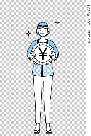 An image of foreign exchange gains and a strong yen, a senior woman wearing a summer festival happi coat An image of foreign exchange gains and a strong yen, a senior woman wearing a summer festival happi coat 105409831
