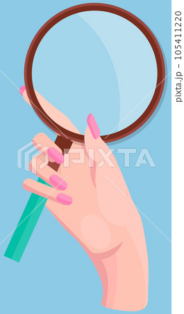 Magnifier, loupe, magnifying glass in hand. Searching, detecting, exploration, zoom concept 105411220