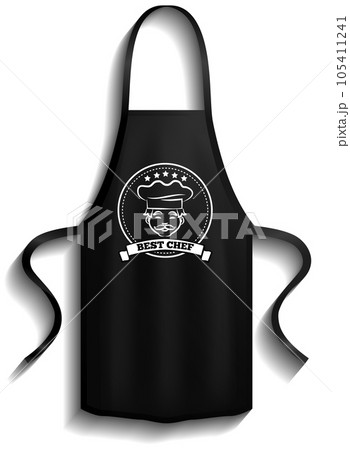 Aprons next to icons of kitchen utensils. Clothes element, protective clothing, toque for cooking 105411241