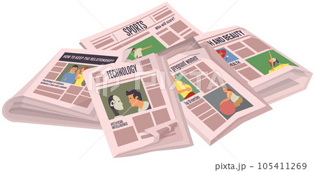 Vintage newspaper set. News articles newsprint magazine old design. Printing text in preess Vintage newspaper set. News articles newsprint magazine old design. Printing text in preess 105411269