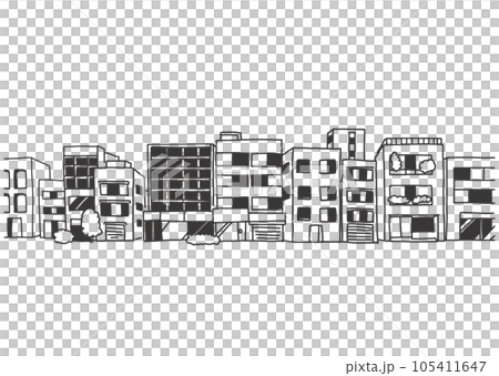 線で描いたレトロな日本のビルの街並み 105411647