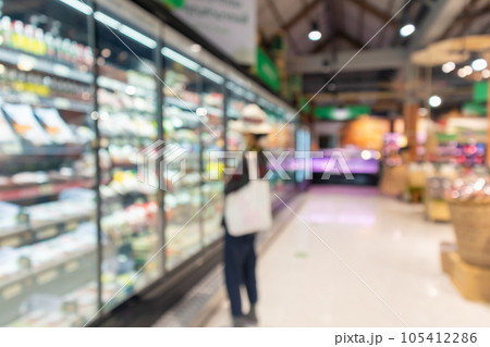 supermarket grocery store aisle and shelves blurred background supermarket grocery store aisle and shelves blurred background 105412286