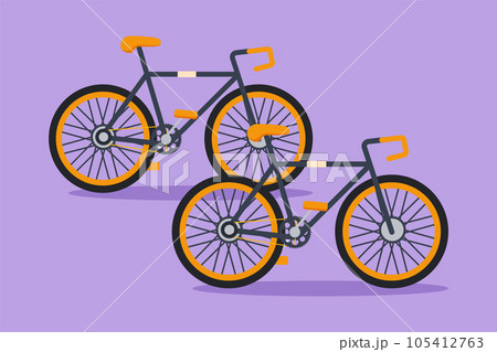 Character flat drawing road bike or bicycle logo, label. Eco friendly vehicle, sport bike. Speed city travel attribute, cycling hobby symbol. Multi gear transport. Cartoon design vector illustration 105412763