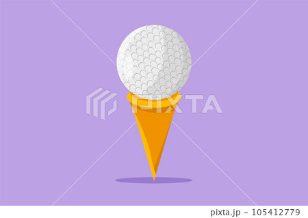 Cartoon flat style drawing golf ball on tee. Golf equipment icon in trendy flat style isolated. Symbol for your web site, logo, app, UI. Sport and physical activity. Graphic design vector illustration 105412779