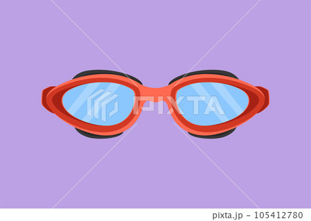 Character flat drawing glasses for swimming logo, label, icon, symbol. Swim goggles for competition, tournament. Professional swimming pool equipment. Beach object. Cartoon design vector illustration 105412780