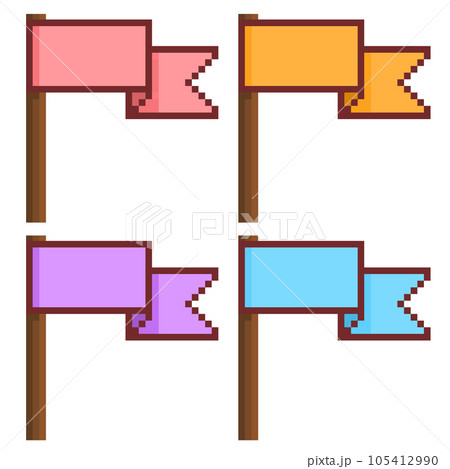 かわいい旗4色のピクセルイラストレーション かわいい旗4色のピクセルイラストレーション 105412990
