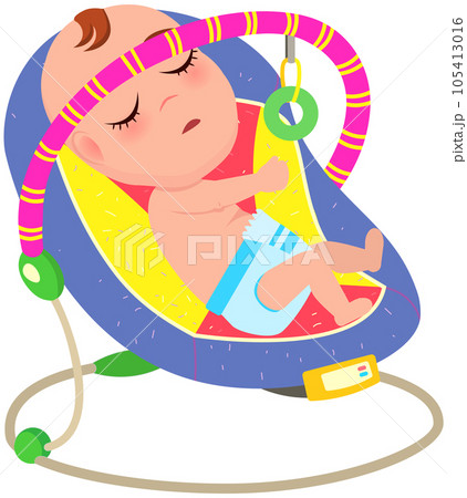 Baby sleeping in automatic bouncer, child gadjet swing bed. Chaise lounge for kid relaxation 105413016