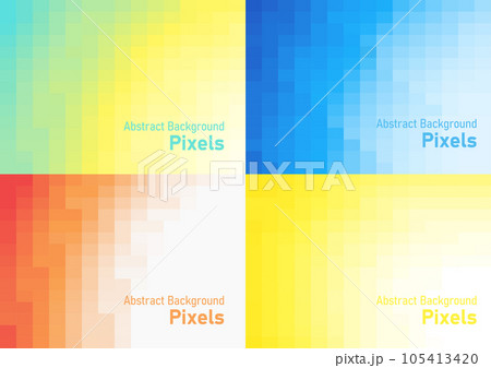 Abstract pixels pattern, geometric mosaic background set, blue green yellow and orange color gradient, vector illustration template for wallpaper, poster, wrapping paper, website, banner. 105413420
