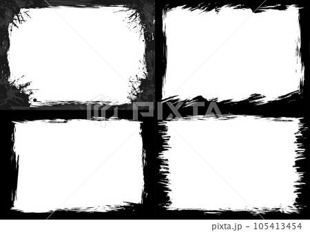 Abstract grunge texture backgrounds set, rough edge frame, scratch border, black and white vector illustration template for wallpaper, poster, web site, banner. 105413454