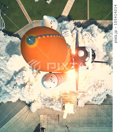 Launch Of Space Shuttle. Aerial View. 105414014