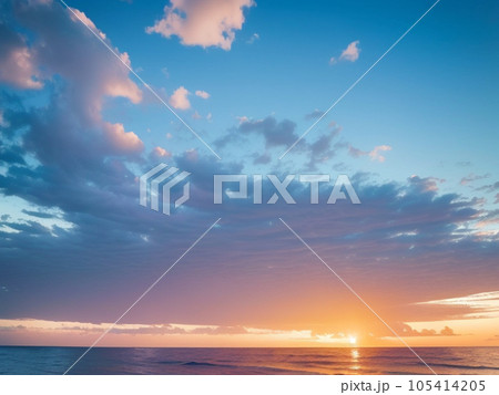 美しい海岸の夕日 105414205