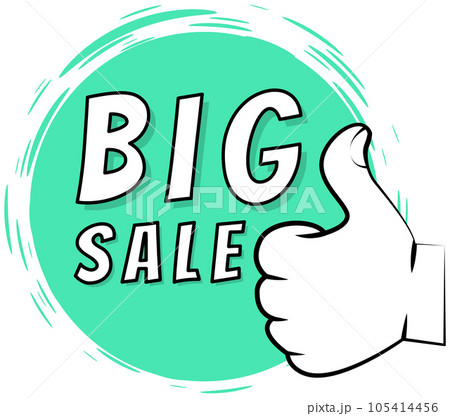 Big sale banner. Sale and discounts. Vector illustration white text and hand on black background 105414456