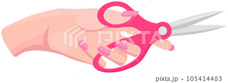 Iron scissors in human hand. Tool made of blades and plastic handle isolated on white background 105414483