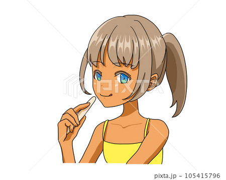 アイスの棒を持った日焼けした女の子のイラスト アイスの棒を持った日焼けした女の子のイラスト 105415796