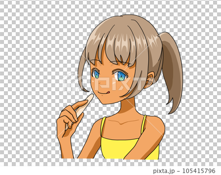 アイスの棒を持った日焼けした女の子のイラスト アイスの棒を持った日焼けした女の子のイラスト 105415796