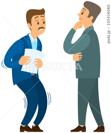 Angry boss shouting to employee. Conflict in office between chief and worker, stressed subordinate 105416060