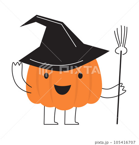 Pumpkin with Witch costume . Halloween cartoon character . Vector . 105416707