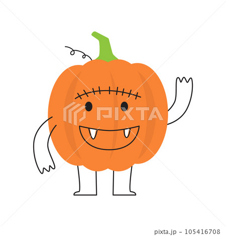 Pumpkin with Frankenstein costume . Halloween cartoon character . Vector . 105416708