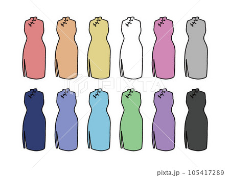 チャイナドレスのイラストセット チャイナドレスのイラストセット 105417289