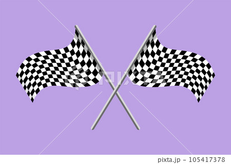 Graphic flat design drawing pair of finish flag icon, logo, label, template. Racing sign or symbol. Checkered racing flag. Black and white flag. Finish, start mark. Cartoon style vector illustration 105417378
