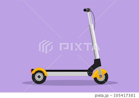 Character flat drawing electric scooter logo, label, flyer, sticker, card, icon, symbol. Sustainable transport. Kick scooter. Eco transportation for urban lifestyle. Cartoon design vector illustration Character flat drawing electric scooter logo, label, flyer, sticker, card, icon, symbol. Sustainable transport. Kick scooter. Eco transportation for urban lifestyle. Cartoon design vector illustration 105417381