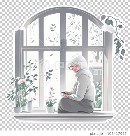 Grandma sits by the window. Grandma sits by the window. 105417935