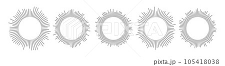 Round Music Wave Graphics. Spiral line patterns depicting sound and radio circular icons. Rhythmic blend of waves. Flat illustrations isolated on white background. 105418038