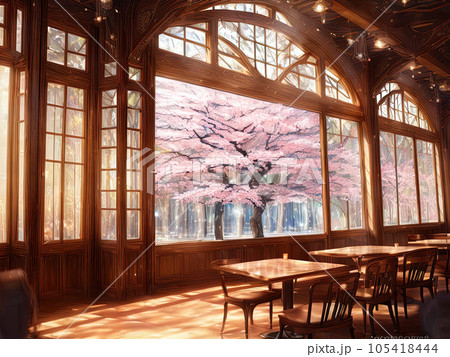 restaurant cafe interior in forest restaurant cafe interior in forest 105418444