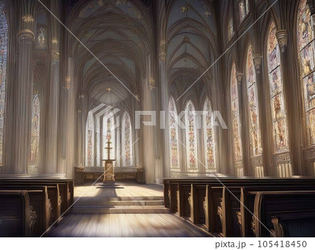 Majestic royal palace hall or luxurious holy church interior. 105418450