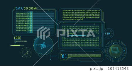 Futuristic interface of satellite data decoding program. 105418548