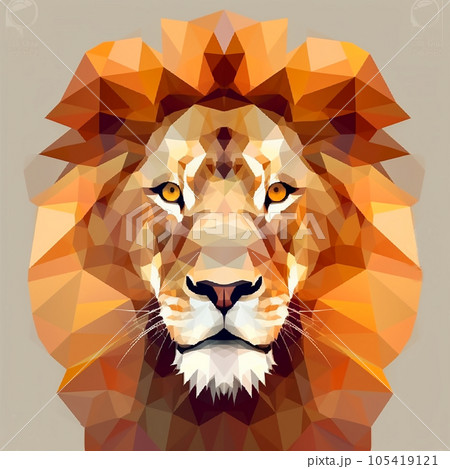 Lion head close-up polygonal graphics, beautiful predator, for print and design 105419121