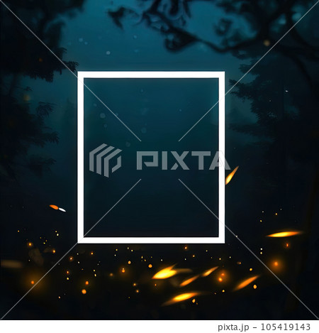 Abstract design of frame with firefly in forest around it. Abstract design of frame with firefly in forest around it. 105419143