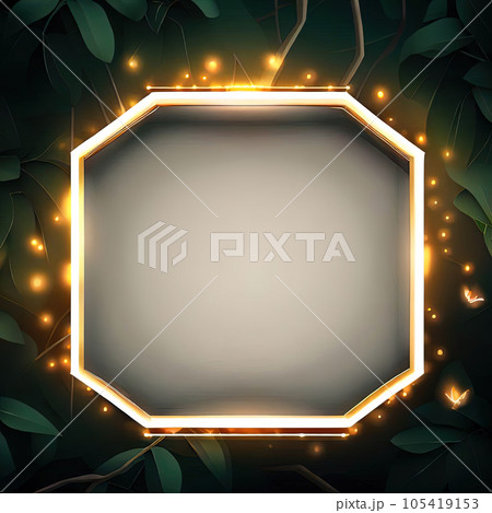 Abstract design of frame with firefly in forest around it. Abstract design of frame with firefly in forest around it. 105419153