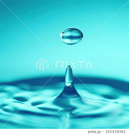 drop of water isolated in a cyan background . 105419362