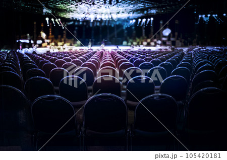 chairs in the roll of concert stage to projection present event at aditorium for audience chairs in the roll of concert stage to projection present event at aditorium for audience 105420181