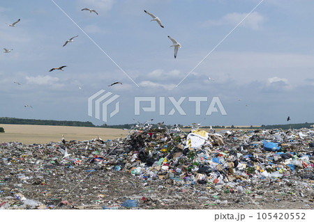 Pollution concept. Garbage pile in trash dump or landfill 105420552