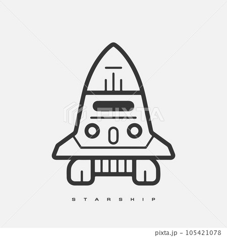 Starship logo. Space satelite retro shuttle moon discovery logotypes of observatory vector badges isolated. Shuttle and satellite, spaceship and rocket adventure illustration Starship logo. Space satelite retro shuttle moon discovery logotypes of observatory vector badges isolated. Shuttle and satellite, spaceship and rocket adventure illustration 105421078