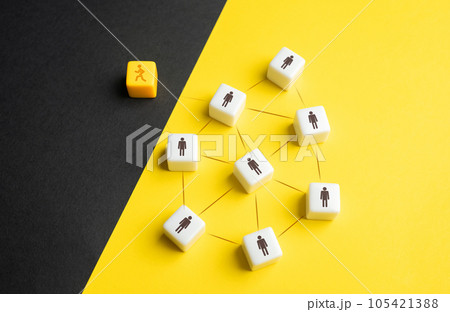 Leave the team. Run away from the group. Dismissal of an incompetent employee. Refuse to participate, low morale. Nonconformist. Open for new possibilities and opportunities. Quit the job. 105421388