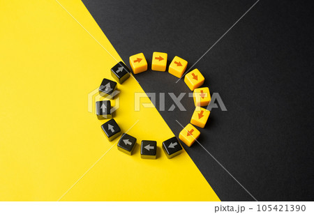 Run in circles back to the starting point. Activity and passivity. Working time and rest time. Biorhythms. Harmonious integration of work, rest, and leisure, leading to balanced lifestyle. 105421390